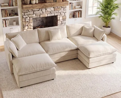 Vista 53 de 76.7" Cloud Couch for Living Room, Deep Seat Loveseat Sofa, Beige Breathable Chenille, 2-Seats Couch for Apartment Small Spaces, Pocket Spring