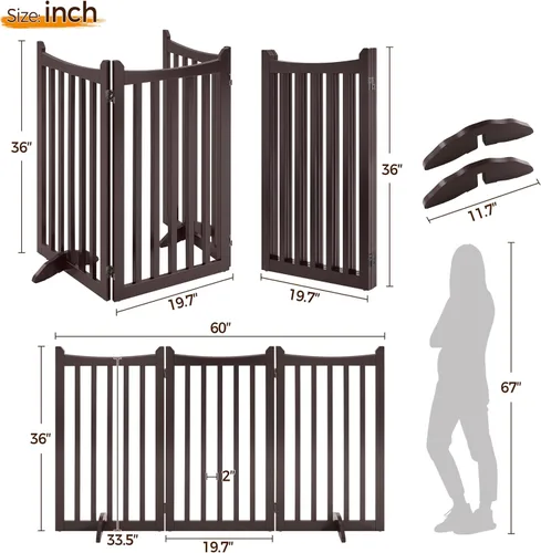 Vista 3 de Topeakmart Valla para perros para interiores de 36 pulgadas de alto, 3 paneles de puerta plegable de madera para mascotas con 2 pies de soporte