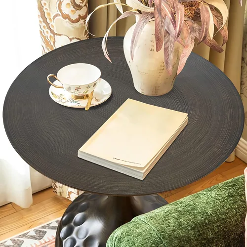 Vista 7 de Mesa auxiliar, mesa de centro moderna, mesa decorativa de hierro con pedestal de metal para sala de estar, dormitorio, balcón, oficina
