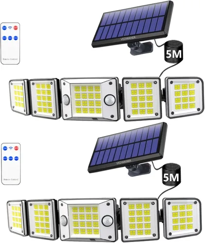 Vista 11 de Luces solares para exteriores con sensor dual, 6500K 3800LM 240° sensor de movimiento dual luces para exteriores, luz de pared de inundación