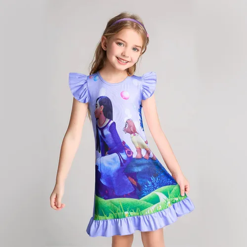 Vista 2 de Magic Star Girls Princess Dress Costume Gown Movie Character Ruffles Sleeve Dress up Cartoon Home Causal Wear 3-10 Years