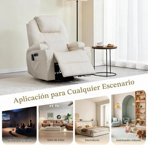 Vista 13 de AHMED Silla reclinable giratoria de doble motor, piel sintética, color Beige