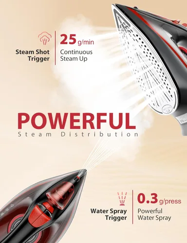 Vista 4 de Home Steam Plancha de vapor azul de 1500 W y vaporizador vertical, tanque a prueba de fugas de 11.8 fl oz, seguridad de apagado automático, ráfaga