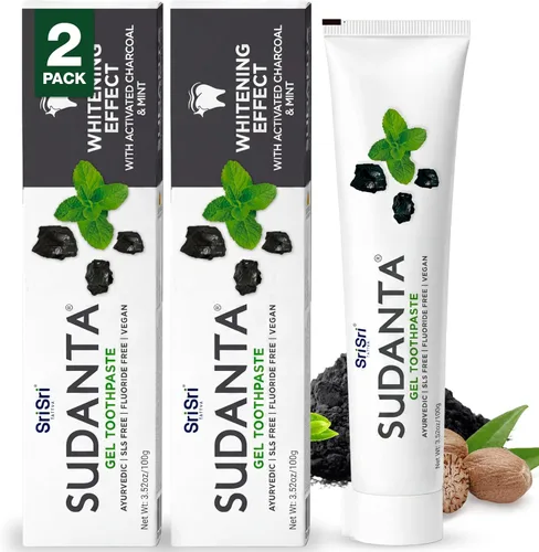 Vista 16 de Sri Sri Tattva Sudanta - Pasta de dientes de carbón - SLS, pasta de dientes herbales sin flúor con neem y hierbas ayurvédicas, blanqueamiento dental