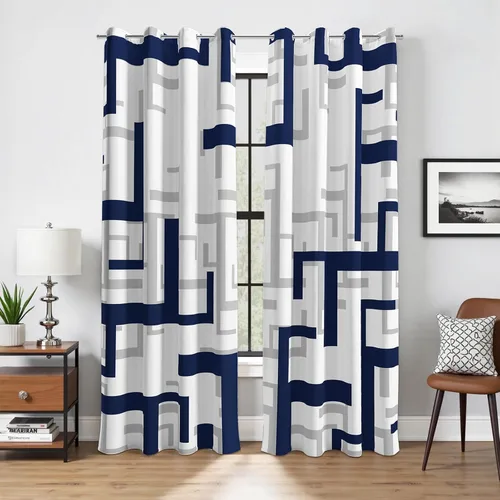 Vista 14 de weesire Cortinas opacas modernas para dormitorio, sala de estar, 2 paneles, 100% opacas, cortinas con patrón circular blanco y negro, cortinas
