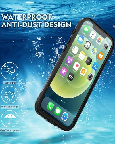 Vista 4 de Para iPhone 12 Pro Max Caso, Impermeable, Cubierta A Prueba De Golpes De Cuerpo Completo Con Protector De Pantalla Para IPhone 12 Promax - Negro