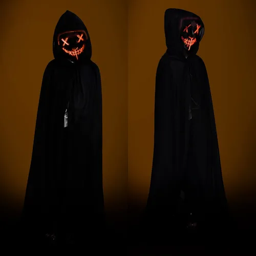 Vista 2 de Capa de terciopelo con capucha para niños, disfraz de Halloween con luz LED