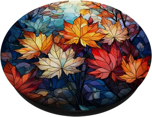 Vista 2 de Hojas de arce otoñales de estilo abstracto PopSockets PopGrip estándar