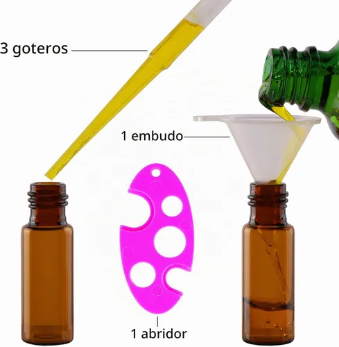 Vista 2 de MaxMau Paquete de 24 Botellas de Vidrio Ámbar de 5ml para Aceites Esenciales, Botella Roll-on con Bolas Rodantes de Acero Inoxidable, Tapas Pintadas
