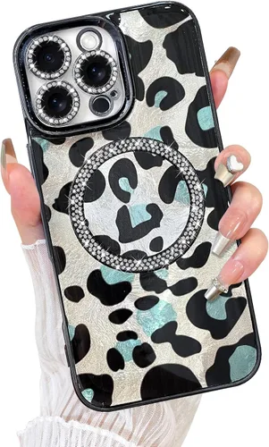 Vista 17 de Fiyart Diseñado para iPhone 16 Pro Max, Funda Compatible con MagSafe, Estampado de Guepardo, Placa de Protección de Cámara, Magnético, Brillante