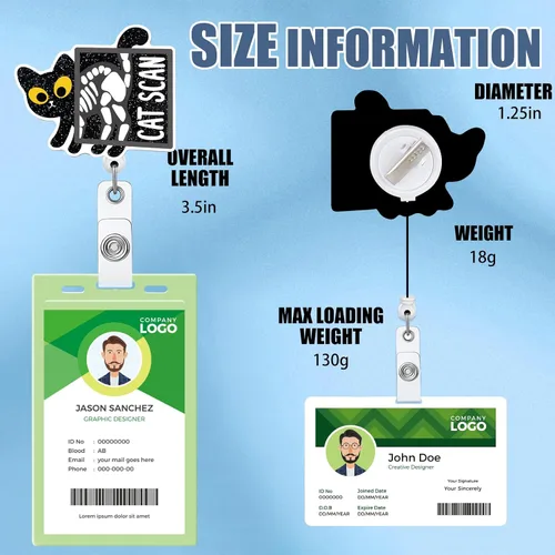 Vista 5 de Carrete retráctil con purpurina negra con clip de identificación, tarjeta de identificación, regalo divertido para enfermeras, trabajadores