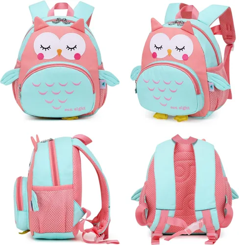 Vista 2 de Mochila para niñas y niños bonita mochila escolar de dibujos animados en 3D para bebé niña de 2 a 5 años Owl