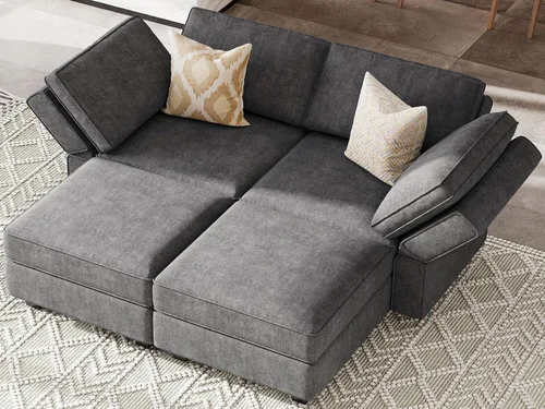 Vista 21 de Belffin - Sofá seccional modular con cama oculta, sofá seccional convertible para sala de estar. Sofá color gris claro
