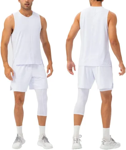 Vista 30 de Pantalones de compresión para hombre, mallas de compresión de una pierna para baloncesto, capri 3/4, leggings atléticos, capa base de secado fresco