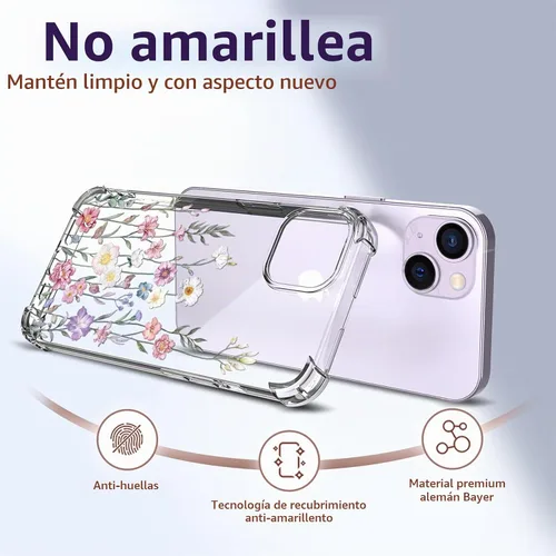 Vista 6 de Funda para iPhone 14, [3 en 1] con protector de pantalla y protector de lente de cámara, diseño de patrón de flores, transparente, suave, a prueba