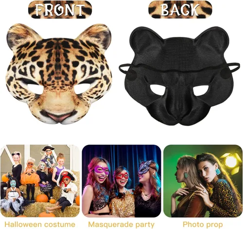 Vista 4 de Abaodam Máscara de media cara de leopardo – Máscara de cosplay de animales de gato – Suministros para fiestas de carnaval de Halloween