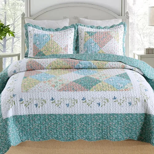 Vista 23 de MarCielo Juego de edredón de 3 piezas con estampado floral, juego de colcha ligera (tinta floral, King)