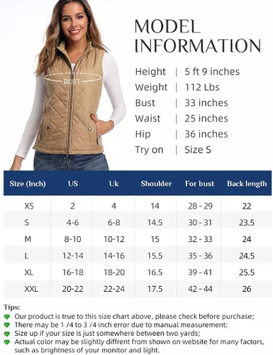 Vista 4 de Argstar Chaleco acolchado ligero con bolsillos y cremallera para mujer chaleco acolchado XS-2XL