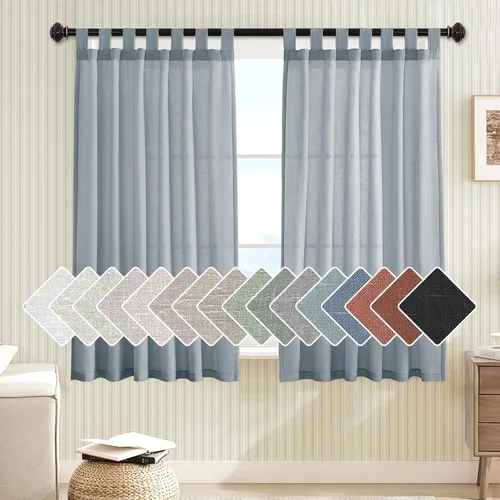 Vista 49 de Cortinas de lino para sala de estar, decoración para el hogar, con pestaña superior, privacidad añadida, ahorro de energía, filtro de luz