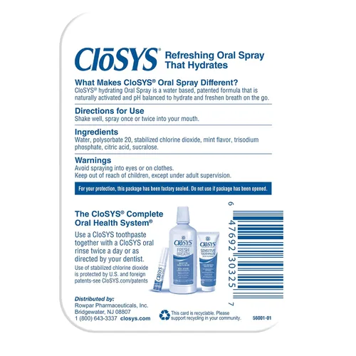 Vista 2 de CloSYS Spray bucal oral sin azúcar para mal aliento, pH equilibrado con sabor a menta, 0.31 onzas (3 unidades)