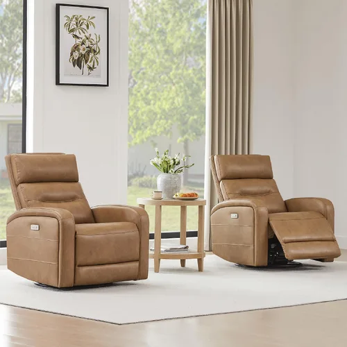 Vista 6 de Watson & Whitely Sillón reclinable, deslizador, mecedora y giratorio de potencia, sillón pequeño con puerto de carga para sala de estar, cuero
