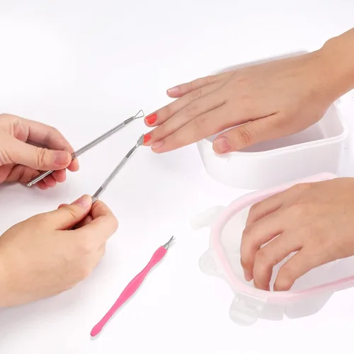 Vista 4 de Cuenco de remojo de uñas con herramienta removedor de uñas, 2 cuencos de remojo de uñas con pelador de cutículas, empujador de uñas para uñas