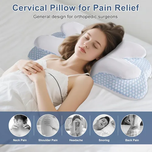 Vista 3 de Almohada cervical de mariposa de espuma viscoelástica para aliviar el dolor de cuello, almohada ortopédica ergonómica para dormir de lado, espalda