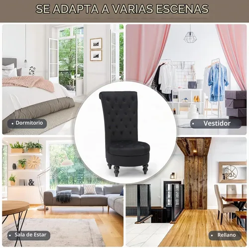 Vista 6 de AVAWING - Silla decorativa de terciopelo con respaldo alto de 46 pulgadas, color negro