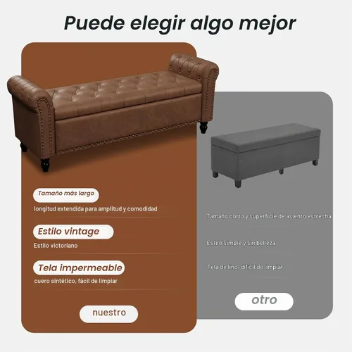 Vista 7 de FiveWillowise - Banco de dormitorio de 65 pulgadas, banco de extremo de cama con almacenamiento, color marrón