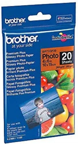 Vista 2 de Brother Papel fotográfico BP71GP20, 6 x 4 pulgadas, Premium Plus brillante, 5.9 in (ancho) x 3.9 in (largo), 20 hojas, suministros originales