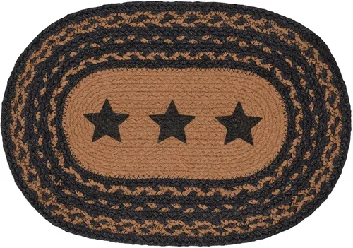 Vista 10 de VHC Brands Farmhouse Star - Mantel individual para mesa de comedor, yute trenzado, ovalado, negro tostado, 10 x 16 pulgadas