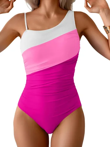 Vista 22 de Aidonger Traje de baño de una pieza con un hombro para mujer, traje de baño de bloque