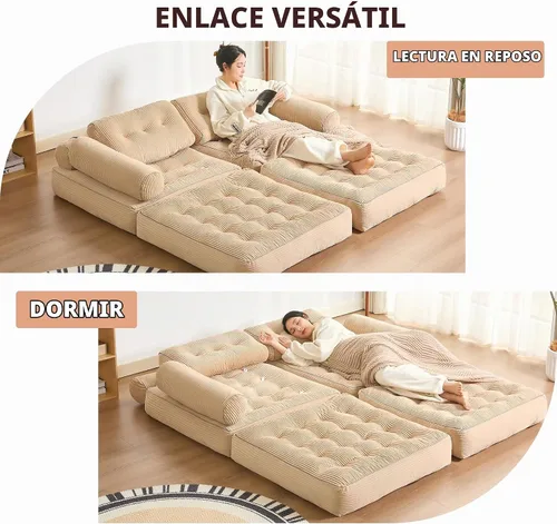 Vista 4 de Afuson Plus - Sofá cama futón para espacios pequeños, sofá de piso con reposabrazos, sofá plegable, sofá convertible con almohada, portátil, cómodo
