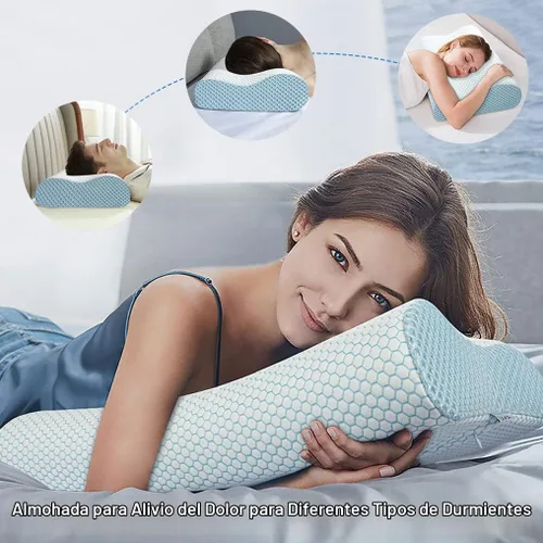 Vista 5 de Almohada de espuma viscoelástica Anvo, almohada ortopédica cervical de contorno de cuello para dormir de lado, boca arriba o boca abajo, diseño
