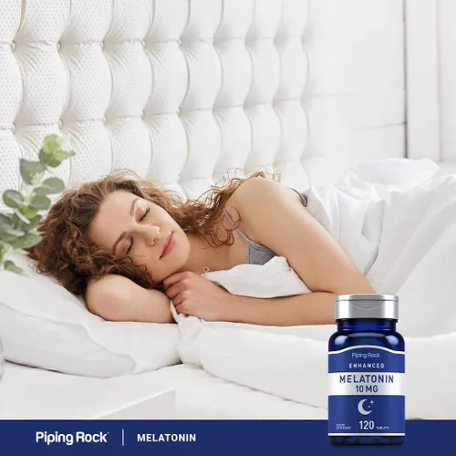 Vista 6 de Piping Rock Melatonina 10mg 120 tabletas con L-teanina Suplemento para dormir para adultos Fórmula extra fuerte Vegetariano, sin OMG, sin