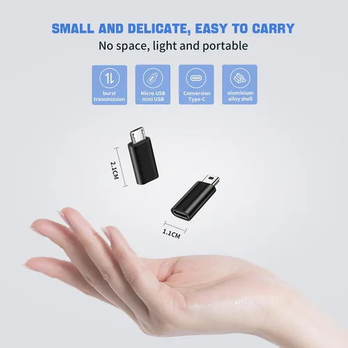 Vista 7 de Adaptador USB C, paquete de 4, 2 conectores C hembra a micro USB, 2 adaptadores USB C a mini USB macho de 5 pines, compatible con carga