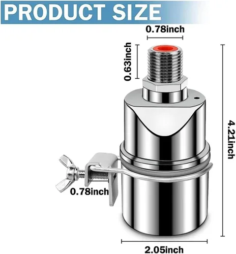 Vista 4 de Automatic Water Level Control Valve 1/2 Inch Stainless Steel Float Ball for Tank Swimming Pool Straight with Clip