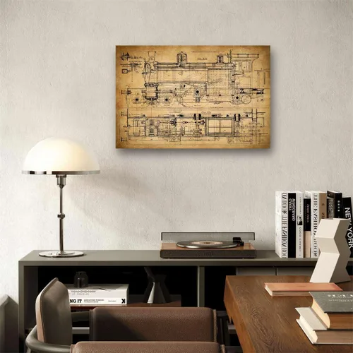 Vista 4 de Meishe Art Póster vintage, diseño mecánico de tren antiguo, dibujo estructural, ilustración que muestra la estructura básica, diagrama esquemático