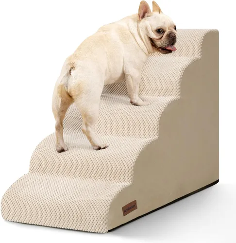 Vista 11 de Aodisman Escaleras para perros pequeños,Rampa para perros de 3 escalones Beige