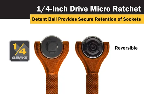 Vista 3 de Titan Tools 11322 - Destornillador con trinquete micro de 1/4 de pulgada x 4 pulgadas y 90 dientes - Naranja