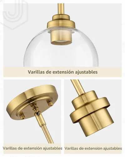 Vista 3 de PL101BG - Lámpara colgante dorada de 7 pulgadas, vidrio globo transparente, PL101BG Dorado (Gold 1)