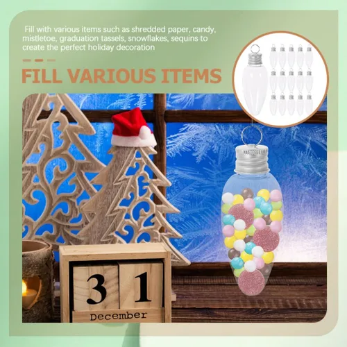 Vista 5 de Toddmomy 20 adornos de bombilla rellenables de Navidad, botellas de plástico transparente, contenedor de dulces para Navidad, manualidades