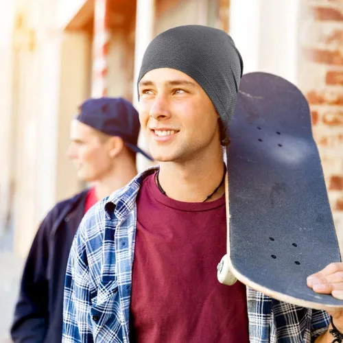 Vista 7 de WTACTFUL Paquete de 2 gorras para correr, gorras de calavera transpirables a la moda, gorro holgado para bicicleta, ciclismo, deportes, para hombres