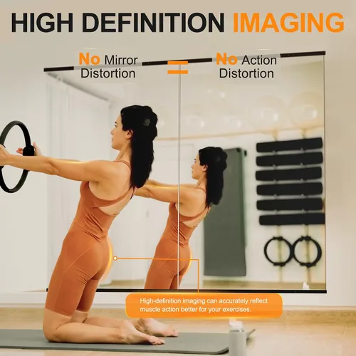 Vista 2 de Delma Espejo de gimnasio en casa, 48 x 24 x 2 unidades, vidrio templado grande de cuerpo completo, sin marco, montado en la pared para gimnasio