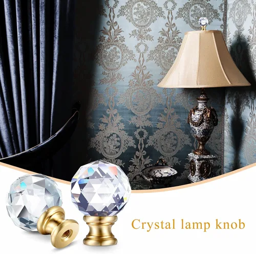 Vista 4 de Mudder 2 piezas de remates de lámpara de cristal, pantalla decorativa, tapa de rosca, perilla superior transparente con base de cromo pulido de Base