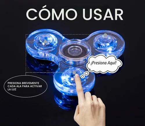 Vista 5 de Fidget Spinner 2 unidades, Fidget Spinners iluminados y brillan en la oscuridad para niños, premios de aula, juguetes para aliviar el estrés