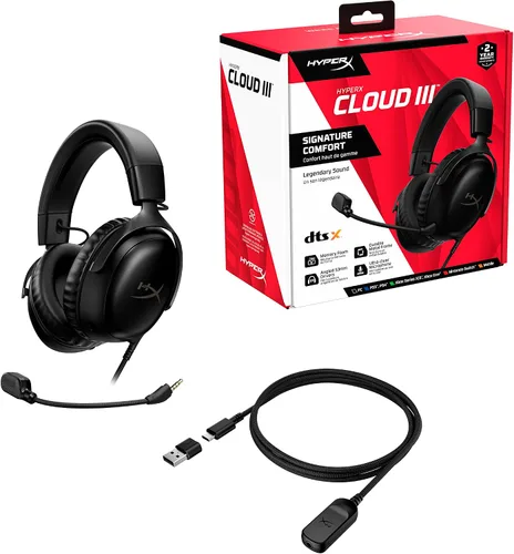 Vista 8 de HyperX Cloud III - Auriculares para juegos con cable, PC, PS5, Xbox Series XS, controladores en ángulo de 2.087 in, DTS, espuma viscoelástica, marco