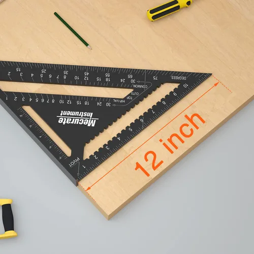Vista 5 de Mecurate Rafter Square, Cuadrado de Viga de 12 Pulgadas Triángulo Cuadrado de Carpintero de Aluminio Fundido a Presión para Carpintería y Ebanistería