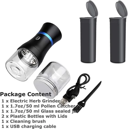 Vista 5 de Spacenight Molinillo eléctrico de hierbas compacto para capullos de flores, recargable por USB, 2 cámaras de vidrio de 1.7 onzas, ideal para llevar