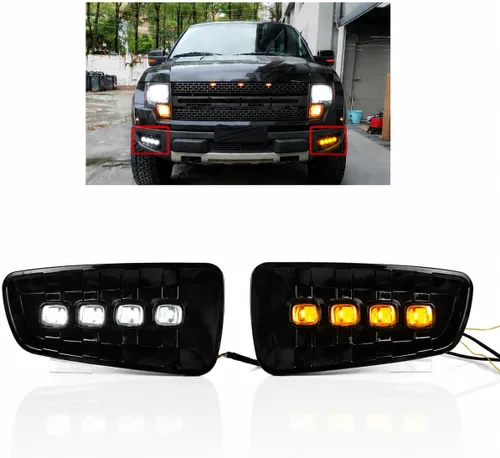 Vista 8 de Luces LED de Marcador Lateral del Parachoques para Ford Raptor F150 2015-2020, Luz de Marcha Diurna Blanca/Ámbar Switchback con Señal de Giro